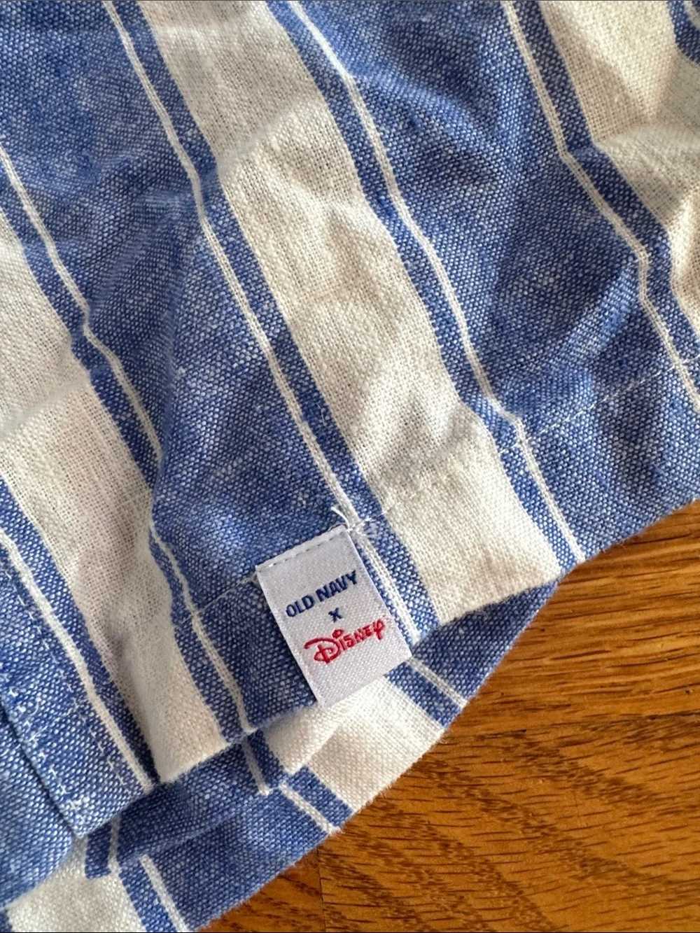 Old Navy Disney Blue and White Striped Short-Sleeve Button-Down Shirt
